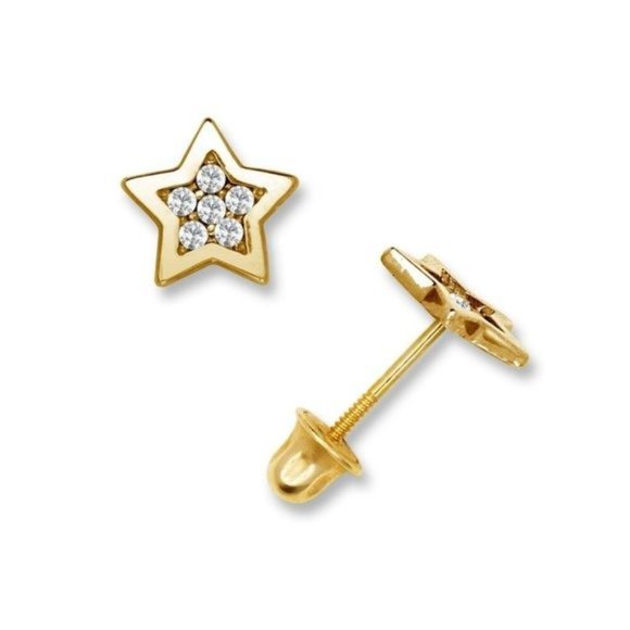 Authentic 14K Solid Gold Fancy Star Shaped Halo Birthstone Studs Earrings 7mm